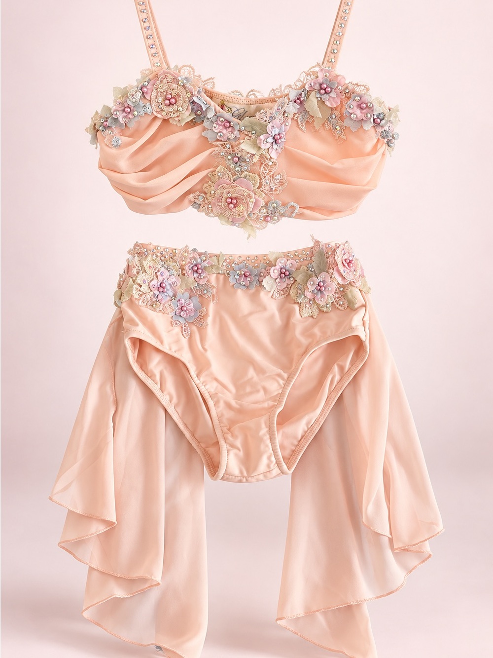 Peach Floral Dance Costume Set for Kids